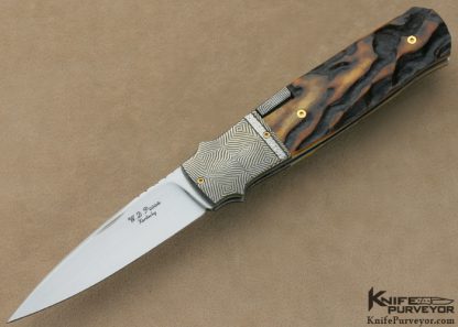 WD Pease Custom Knife Amber Stag & Mosaic Damascus Side Lock