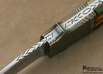 WD Pease Custom Knife Amber Stag & Mosaic Damascus Side Lock - Image 7