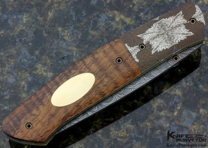 Bill Ankrom Custom Knife Damascus, Curly Koa with 14Kt Gold Escutcheon Linerlock - Image 3