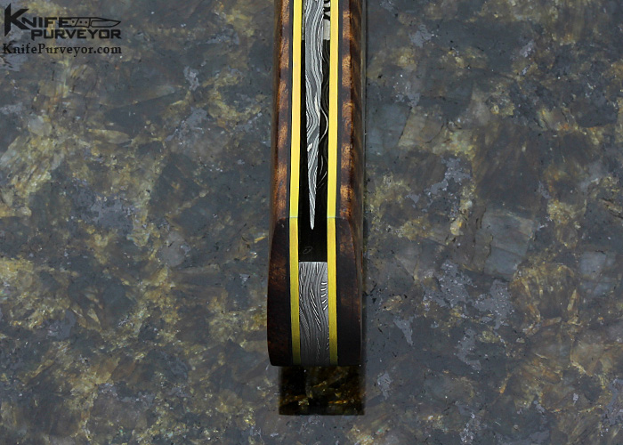 Bill Ankrom Custom Knife Damascus, Curly Koa with 14Kt Gold Escutcheon Linerlock - Image 7