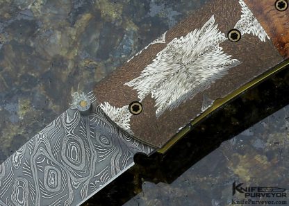 Bill Ankrom Custom Knife Damascus, Curly Koa with 14Kt Gold Escutcheon Linerlock - Image 2