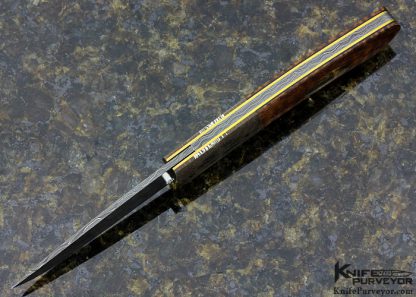 Bill Ankrom Custom Knife Damascus, Curly Koa with 14Kt Gold Escutcheon Linerlock - Image 4