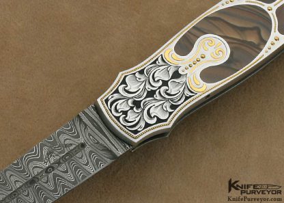 Warren Osborne Custom Knife Biggs Jasper Interframe Auto Lockback with Mike Norris Stainless Damascus Engraved by Julie Warenski - Image 2