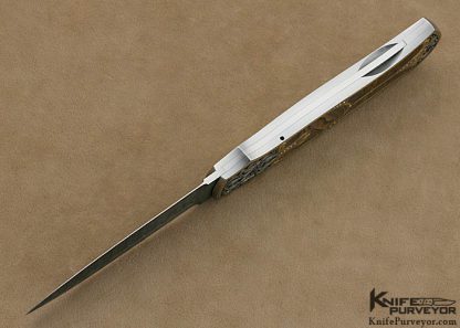 Warren Osborne Custom Knife Biggs Jasper Interframe Auto Lockback with Mike Norris Stainless Damascus Engraved by Julie Warenski - Image 5