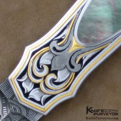 Warren Osborne Custom Knife Blacklip Pearl Lockback Dagger Engraved by Julie Warenski - Image 2