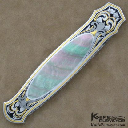 Warren Osborne Custom Knife Blacklip Pearl Lockback Dagger Engraved by Julie Warenski - Image 3