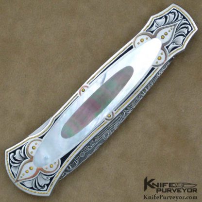 Warren Osborne Custom Knife Mother of Pearl Lockback Dagger Engraved by Julie Warenski - Image 3