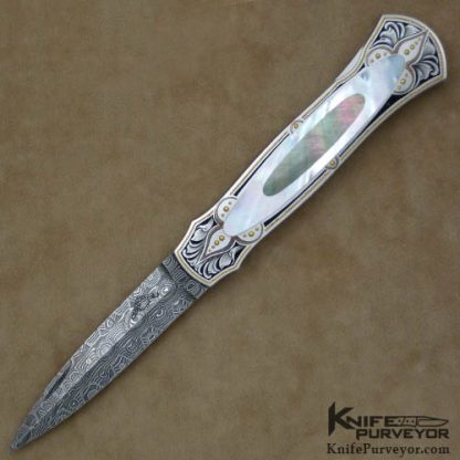 Warren Osborne Custom Knife Blacklip & Mother of Pearl Lockback Dagger Engraved by Julie Warenski