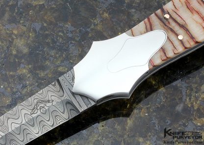 Warren Osborne Custom Knife Damascus & Sheep Horn Scales Automatic Lockback Dagger - Image 2