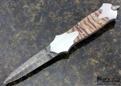 Warren Osborne Custom Knife Damascus & Sheep Horn Scales Automatic Lockback Dagger