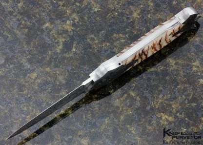 Warren Osborne Custom Knife Damascus & Sheep Horn Scales Automatic Lockback Dagger - Image 3