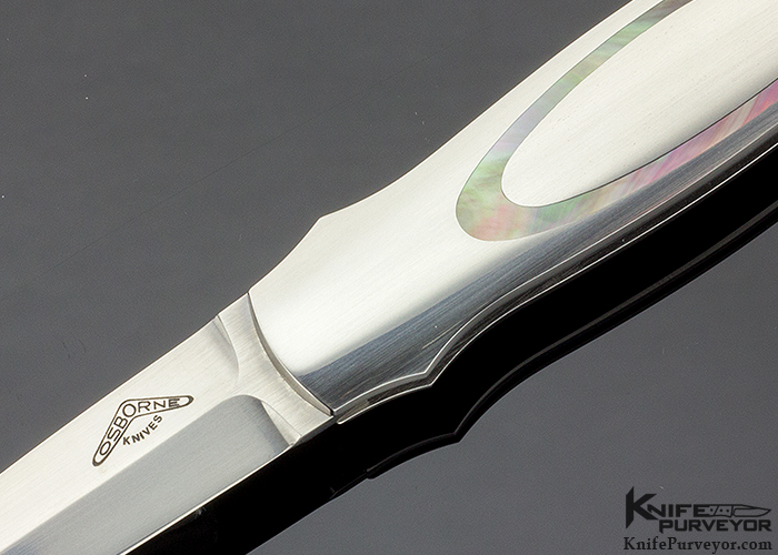 Warren Osborne Custom Knife Black Lip Tahitian Pearl Shell and Steel Interframe Lockback Dagger - Image 2