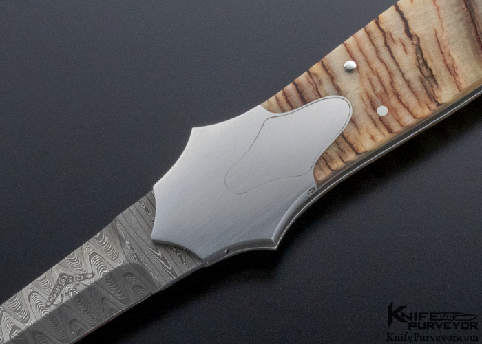 Warren Osborne Custom Knife Damascus & Sheep Horn California Opening Lockback Dagger - Image 2