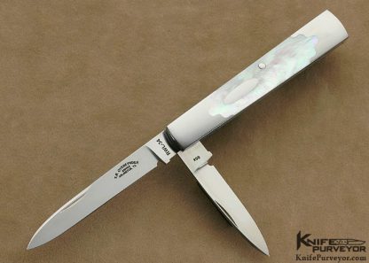 Tom Overeynder Custom Knives #004 Mother of Pearl Shell 2 Blade Physician's Knife with Oval Escutcheon