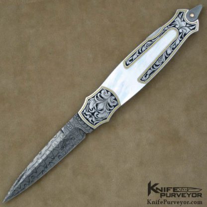 Warren Osborne Custom Knife Mother of Pearl Lockback Dagger Engraved by Julie Warenski