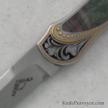 Warren Osborne Custom Knife Blacklip Pearl Lockback Engraved by Julie Warenski - Image 2