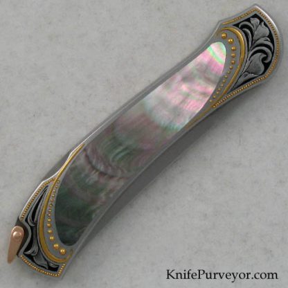 Warren Osborne Custom Knife Blacklip Pearl Lockback Engraved by Julie Warenski - Image 3