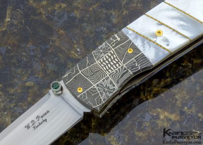W. D. Pease Custom Knife Linerlock with Segmented Mother of Pearl with Inlayed 24kt Gold Wire (Featured in a Video) - Image 2