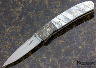 W. D. Pease Custom Knife Linerlock with Segmented Mother of Pearl with Inlayed 24kt Gold Wire (Featured in a Video)