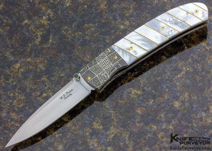 W. D. Pease Custom Knife Linerlock with Segmented Mother of Pearl with Inlayed 24kt Gold Wire (Featured in a Video)