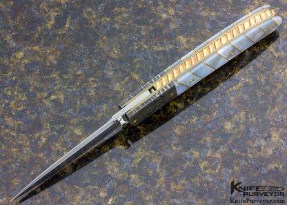 W. D. Pease Custom Knife Linerlock with Segmented Mother of Pearl with Inlayed 24kt Gold Wire (Featured in a Video) - Image 4