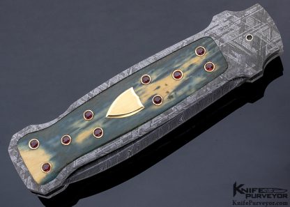 WD Pease Custom Knife Meteorite Framed, Blue Mammoth with 20 Rubies and 14Kt Gold Shield Lockback Dagger - Image 3