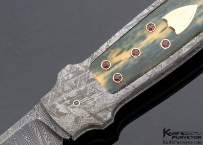 WD Pease Custom Knife Meteorite Framed, Blue Mammoth with 20 Rubies and 14Kt Gold Shield Lockback Dagger - Image 2