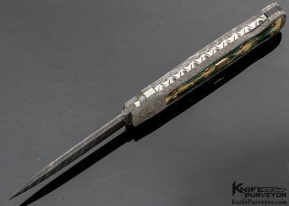 WD Pease Custom Knife Meteorite Framed, Blue Mammoth with 20 Rubies and 14Kt Gold Shield Lockback Dagger - Image 4