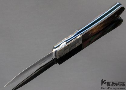 W.D. Pease Custom Knife Robert Eggerling Mosaic Damascus Linerlock with Black Lip Pearl Scales - Image 5