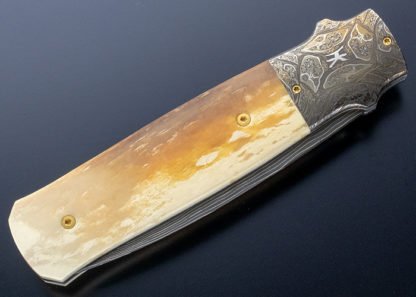W.D. Pease Custom Knife Fossil Mammoth Bone with Hank Knickmeyer and Robert Eggerling Mosaic Damascus Side Lock - Image 5