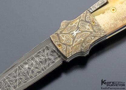 W.D. Pease Custom Knife Fossil Mammoth Bone with Hank Knickmeyer and Robert Eggerling Mosaic Damascus Side Lock - Image 2