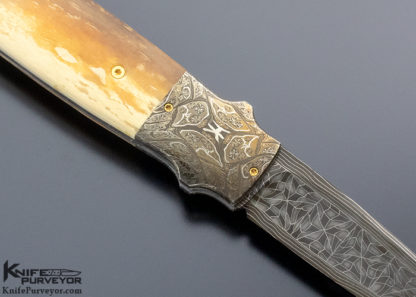 W.D. Pease Custom Knife Fossil Mammoth Bone with Hank Knickmeyer and Robert Eggerling Mosaic Damascus Side Lock - Image 4