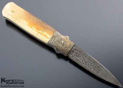 W.D. Pease Custom Knife Fossil Mammoth Bone with Hank Knickmeyer and Robert Eggerling Mosaic Damascus Side Lock - Image 3