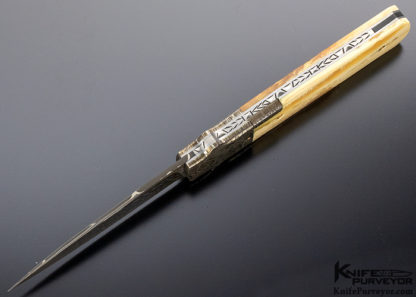 W.D. Pease Custom Knife Fossil Mammoth Bone with Hank Knickmeyer and Robert Eggerling Mosaic Damascus Side Lock - Image 6