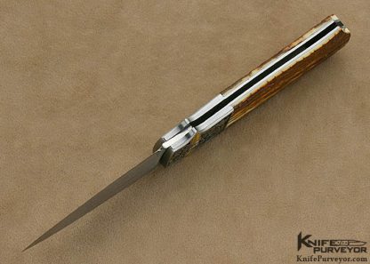 W.D. Pease Custom Knife Bark Mammoth Ivory Lockback Dagger Engraved by Chris Meyer - Image 5