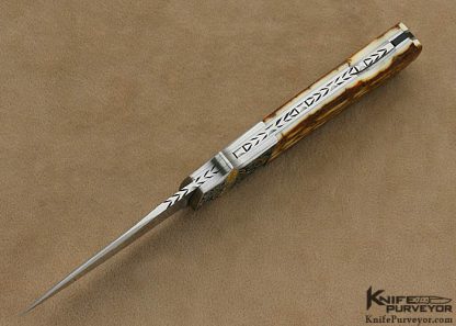 W.D. Pease Custom Knife Bark Mammoth Ivory Lockback Dagger Engraved by Chris Meyer - Image 4