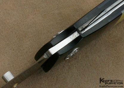 W.D. Pease Custom Knife South Seas Gold Lip Pearl Shell, Black Lip Tahitian Pearl Shell and Black Micarta Lockback Dagger - Image 8
