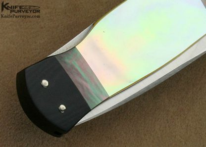 W.D. Pease Custom Knife South Seas Gold Lip Pearl Shell, Black Lip Tahitian Pearl Shell and Black Micarta Lockback Dagger - Image 5