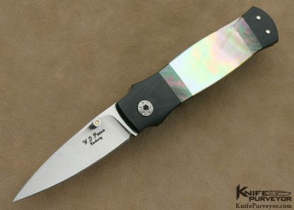 W.D. Pease Custom Knife South Seas Gold Lip Pearl Shell, Black Lip Tahitian Pearl Shell and Black Micarta Lockback Dagger