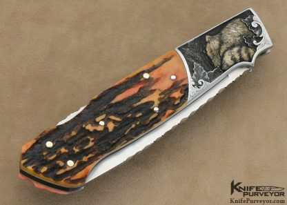 W.D. Pease Custom Knives Gary Blanchard Engraved & Carved Elephant Ivory Stag Handled Lockback - Image 3