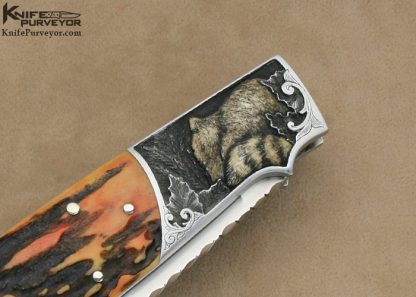 W.D. Pease Custom Knives Gary Blanchard Engraved & Carved Elephant Ivory Stag Handled Lockback - Image 4