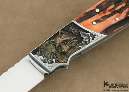 W.D. Pease Custom Knives Gary Blanchard Engraved & Carved Elephant Ivory Stag Handled Lockback - Image 2