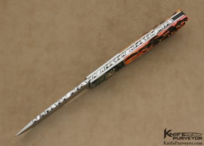 W.D. Pease Custom Knives Gary Blanchard Engraved & Carved Elephant Ivory Stag Handled Lockback - Image 5