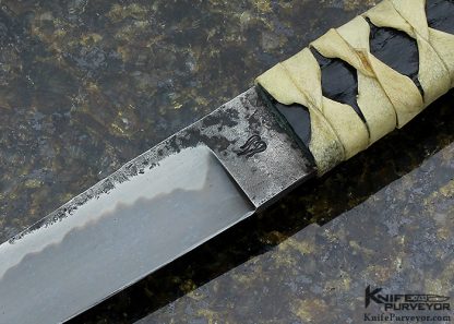 Wilburn Forge Custom Knife Tanto with Hamon Green Alligator Skin Wrapped in Rawhide - Image 2
