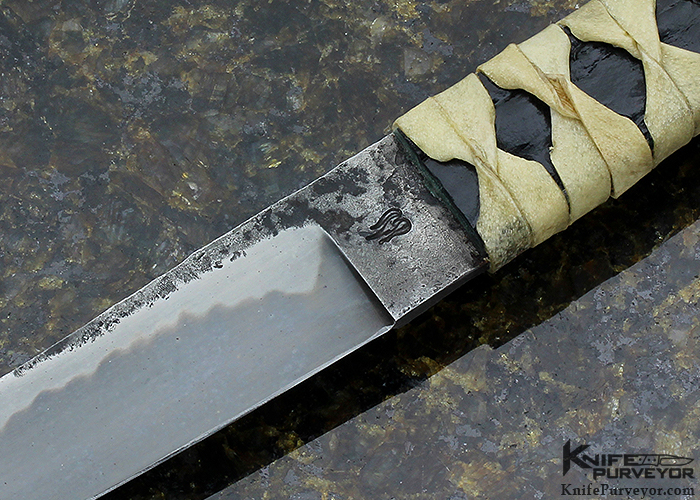 Wilburn Forge Custom Knife Tanto with Hamon Green Alligator Skin Wrapped in Rawhide - Image 2
