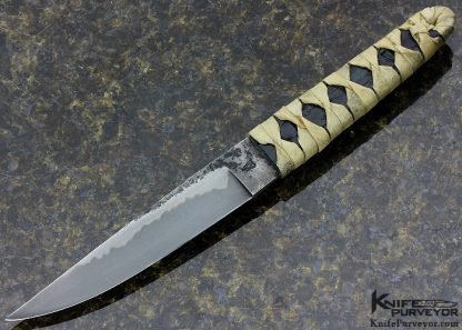 Wilburn Forge Custom Knife Tanto with Hamon Green Alligator Skin Wrapped in Rawhide