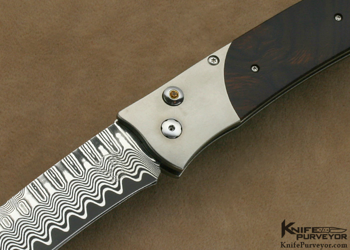 William Henry Custom Knife Desert Ironwood & Damascus B30 TIW Button Lock Auto - Image 2