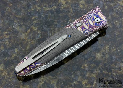 William Henry Custom Knife B30 Carbon Fiber, San Mai Damascus and Mokume Auto Button Lock - Image 3