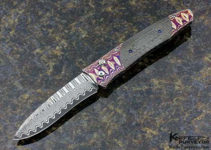 William Henry Custom Knife B30 Carbon Fiber, San Mai Damascus and Mokume Auto Button Lock