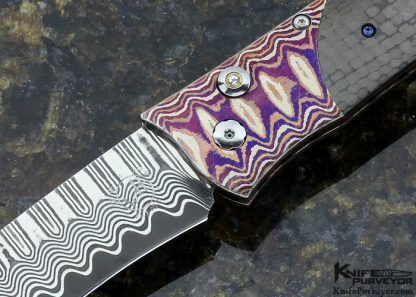 William Henry Custom Knife B30 Carbon Fiber, San Mai Damascus and Mokume Auto Button Lock - Image 2